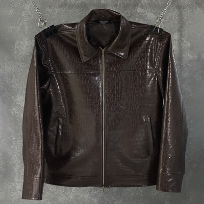 CROC TEXTURED LEATHER JACKET