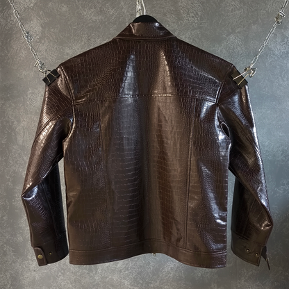 CROC TEXTURED LEATHER JACKET
