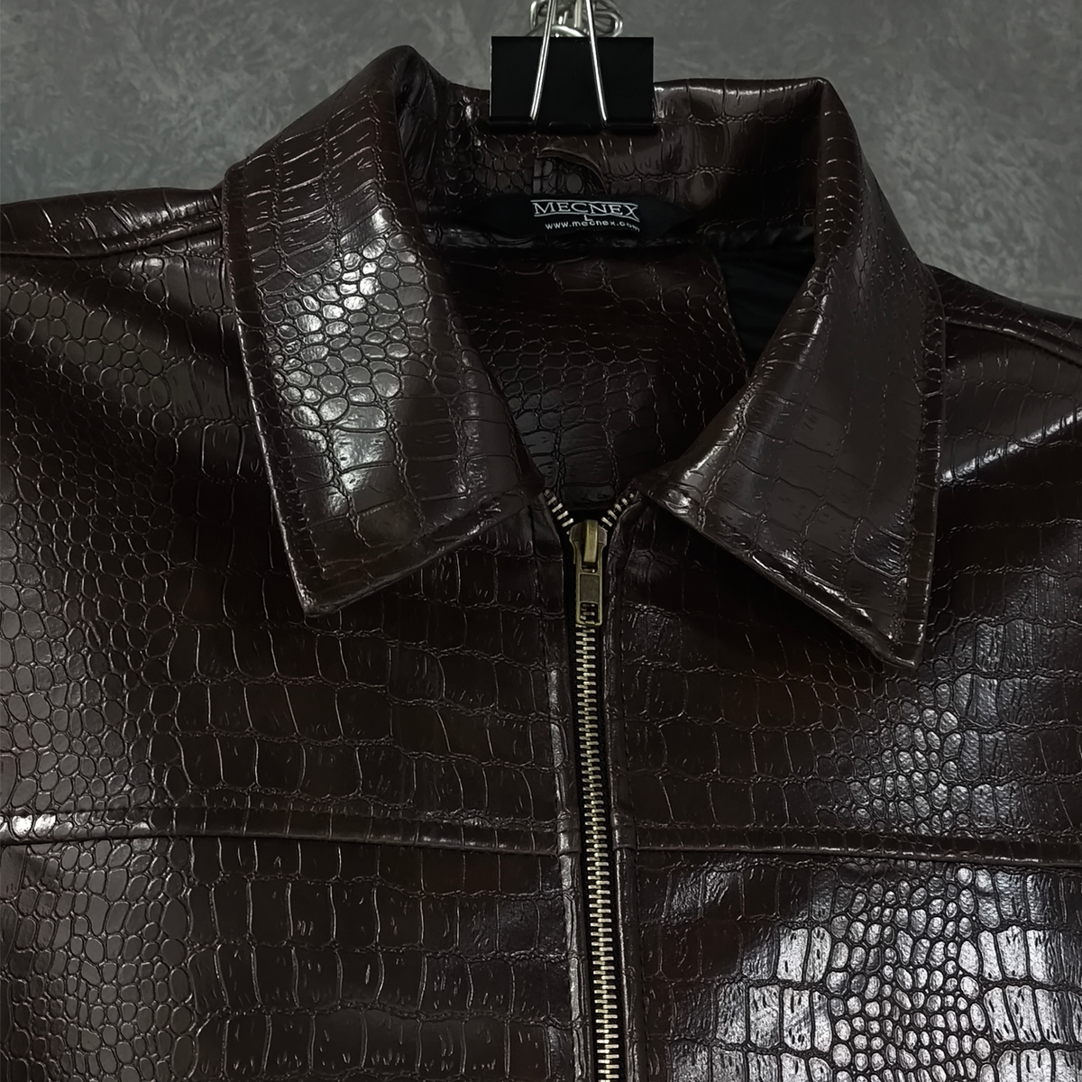 CROC TEXTURED LEATHER JACKET