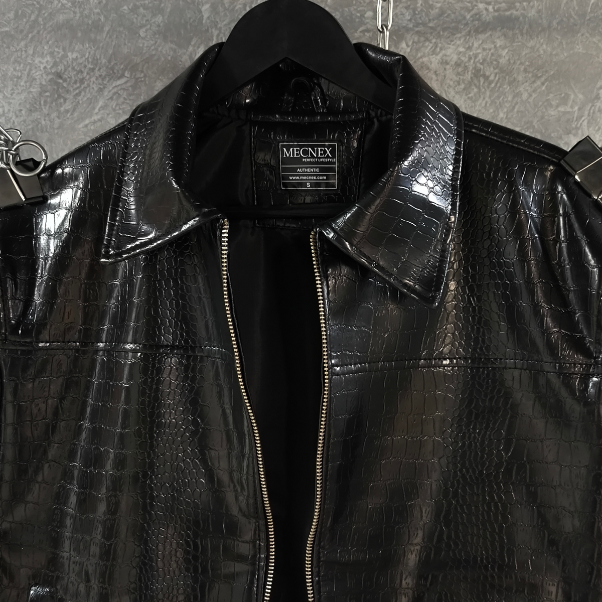 CROC TEXTURED LEATHER JACKET