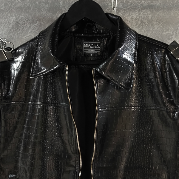 CROC TEXTURED LEATHER JACKET