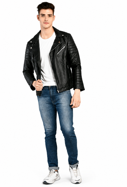 FAUX LEATHER DOUBLE CHAIN RIDER JACKET