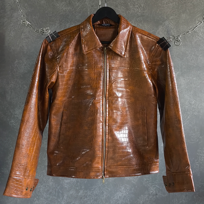 CROC TEXTURED LEATHER JACKET