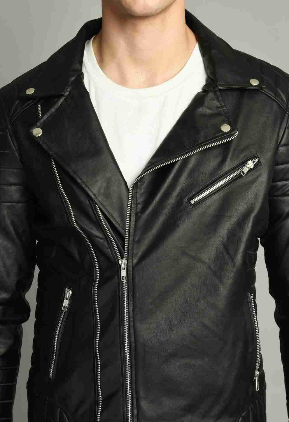 FAUX LEATHER DOUBLE CHAIN RIDER JACKET