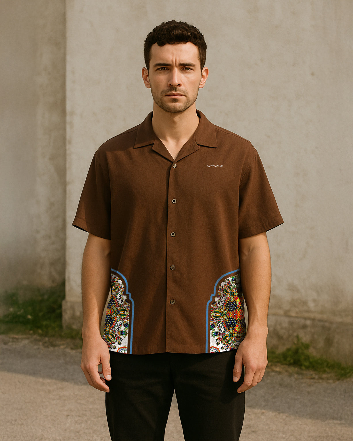 Brown Mosaic Drop-Shoulder Shirt