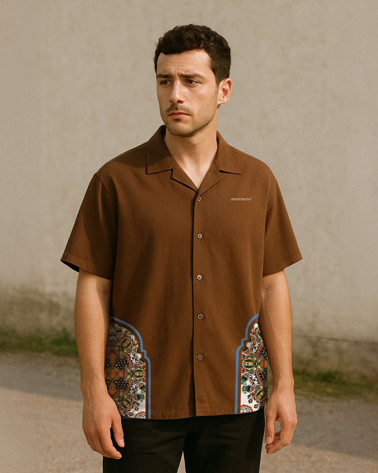 Brown Mosaic Drop-Shoulder Shirt