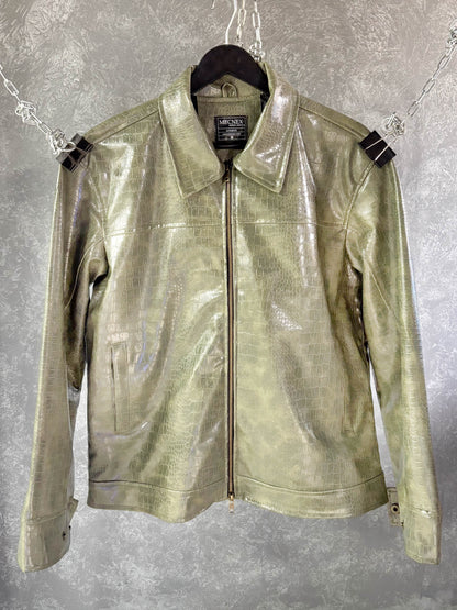 CROC TEXTURED LEATHER JACKET