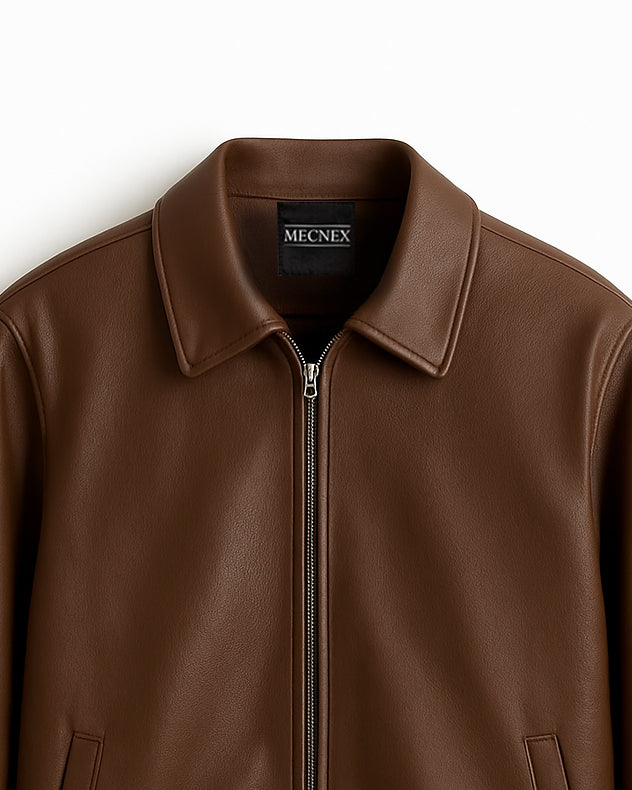 Mecnex Classic Tan Brown Leather Zip Jacket – MECNEX