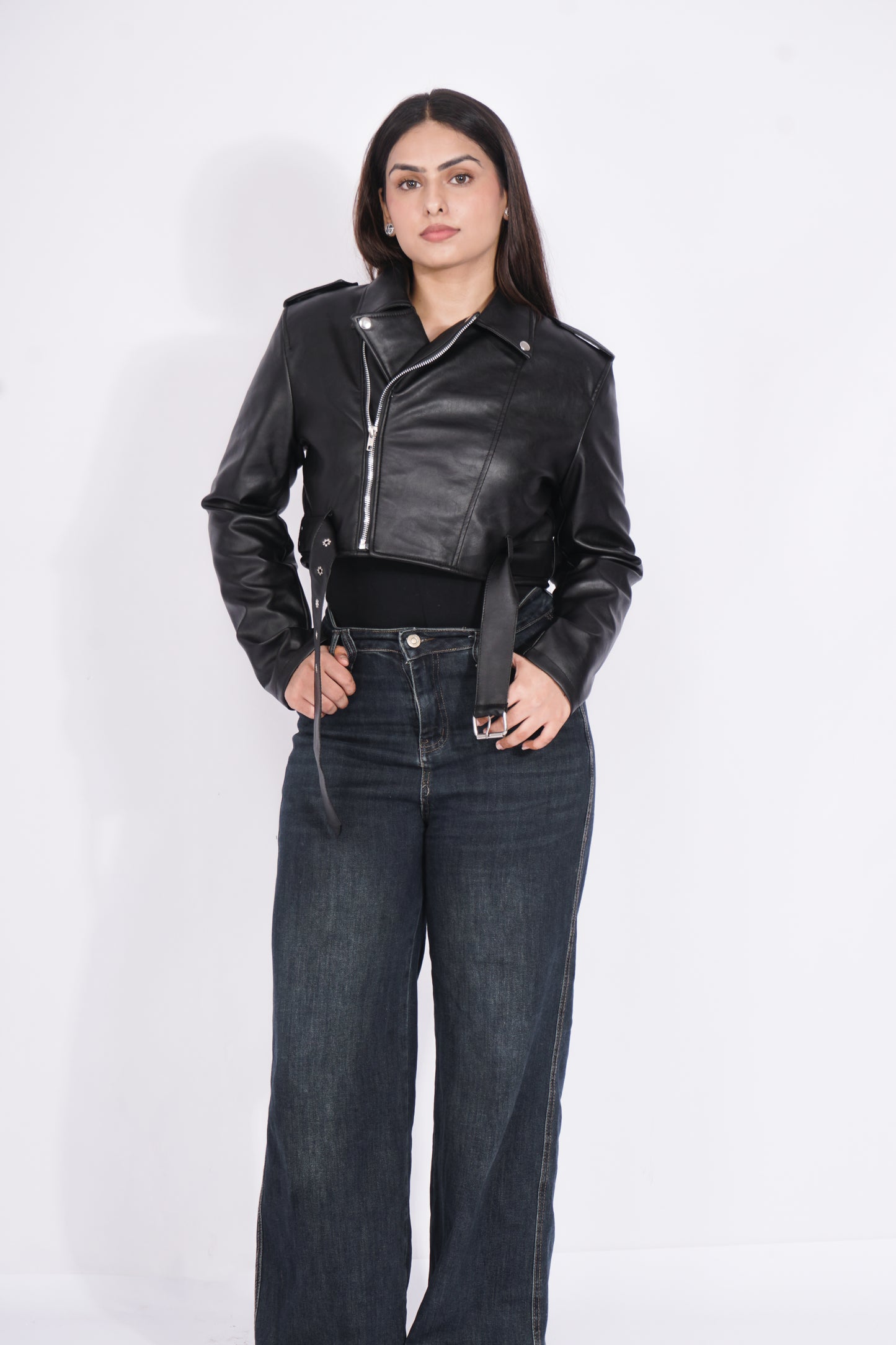WOMEN CROPPED RIDER LEATHER JACKET