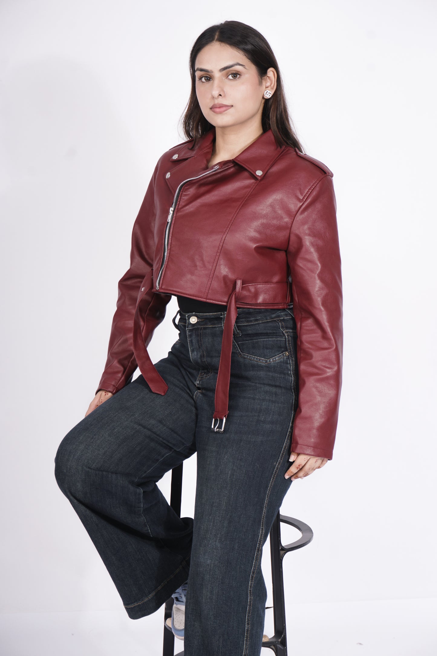 WOMEN CROPPED RIDER LEATHER JACKET