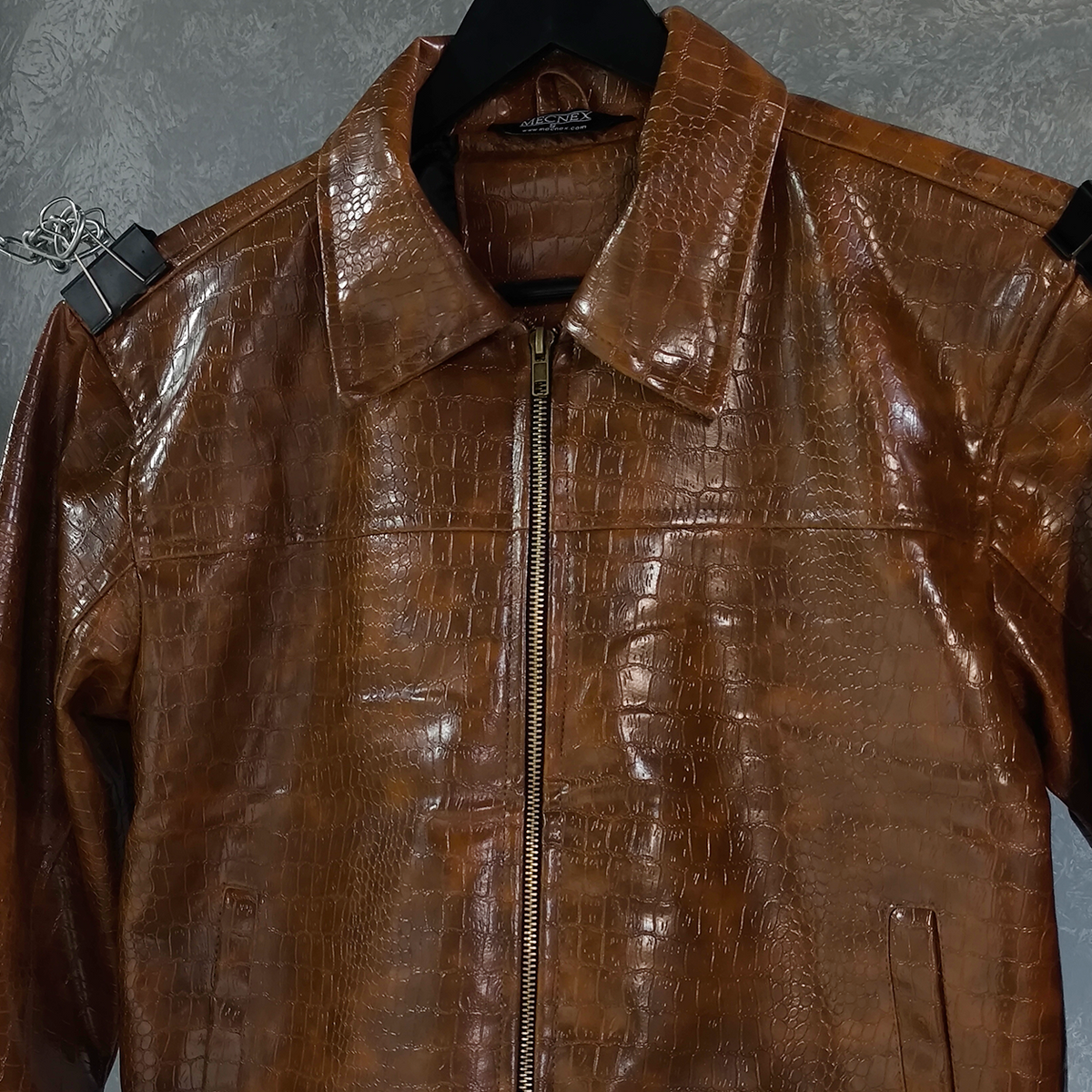 CROC TEXTURED LEATHER JACKET