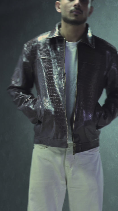 CROC TEXTURED LEATHER JACKET