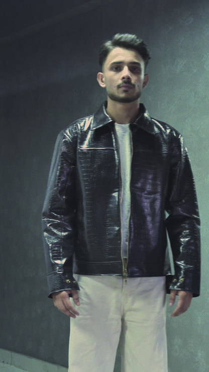 CROC TEXTURED LEATHER JACKET