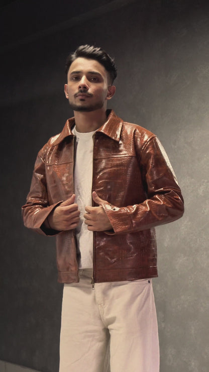 CROC TEXTURED LEATHER JACKET
