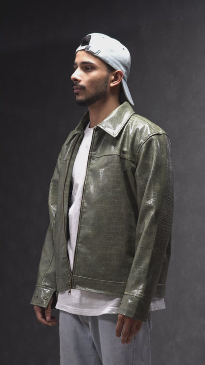 CROC TEXTURED LEATHER JACKET